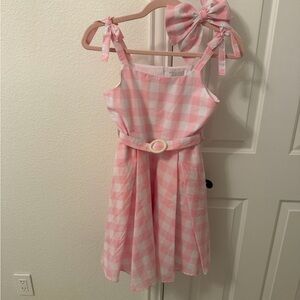Rare Editions Pink Gingham Dress with Tie Straps & Belt